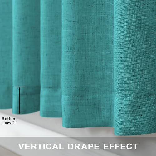 Mid Century Modern Teal Curtains 96 Inches Long 2 Panels for Living Room Bedroom Linen Sheer Semi Privacy Lightweight Light Filtering Drapes for Dining Room Office Farmhouse Coastal Decor 52x96 Length (52"W x 96"L (Pack of 2) / Teal)