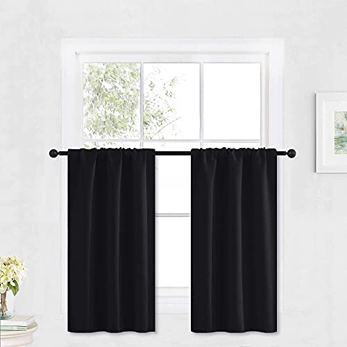 Kitchen Blackout Window Curtains Over Sink 36 inch Length (Black / 29"W x 36"L (Pack of 2))