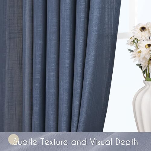 Navy Blue Curtains 90 inch Length for Bedroom Back Tab Light Filtering Semi Sheer Blue Living Room Curtains Linen Cotton Textured Indigo Blue Drapery Panel Modern Aesthetic Decor 42" Wx90 L (Navy Blue / 42"W x 90"L (Pack of 2))