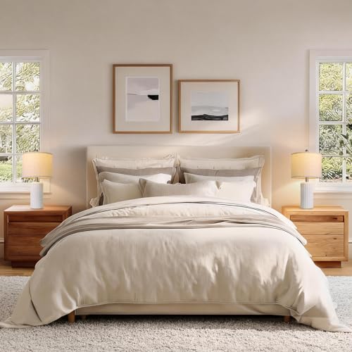 20.75" Stone Like Farmhouse Ceramic Table Lamps Set of 2 for Bedroom (Frosted White)