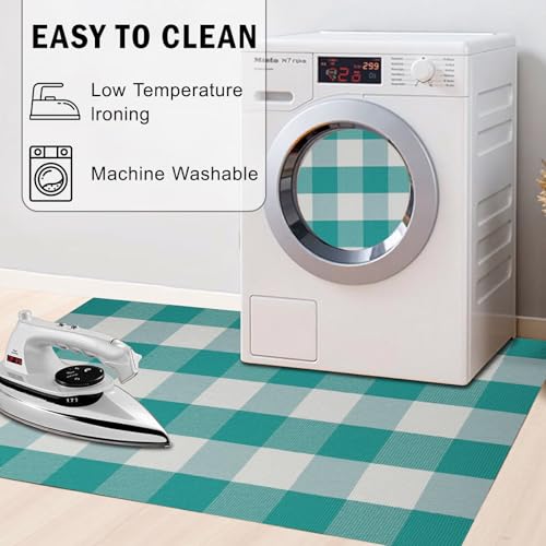 Buffalo Plaid Rug 4' x 6' Light Blue and White Large Front Door Mat (Light Blue and White Plaid / 4' x 6' (Rectangular))