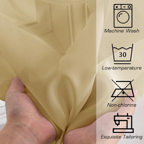Gold Sheer Valances 14 Inches Long for Living Room Pocket 2 Panel Light Filtering Sheer Translucent Valence Toppers for Window Kitchen Bathroom Bedroom Ivory 42x14 Inch Length (Gold / 42"W x 14"L (Pack of 2))