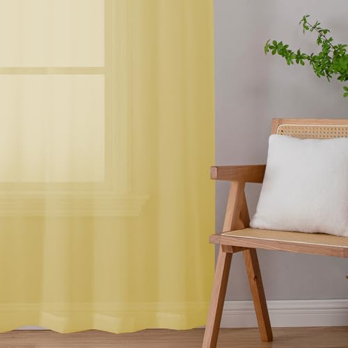 Mustard Yellow Sheer Curtains 72 Inches Long (Yellow / 42"W x 72"L (Pack of 2))
