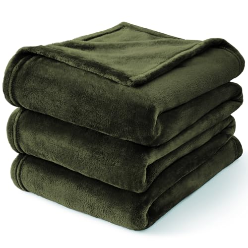Fleece Blanket Soft Plush Twin Size Blanket Olive Green 60"x80" (Olive Green / Twin(60"x80"))