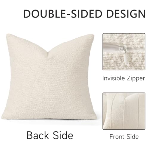 Textured Boucle Throw Pillow Covers 16x16 Pack of 2 (Ivory / 16" x 16" (Pack of 2))