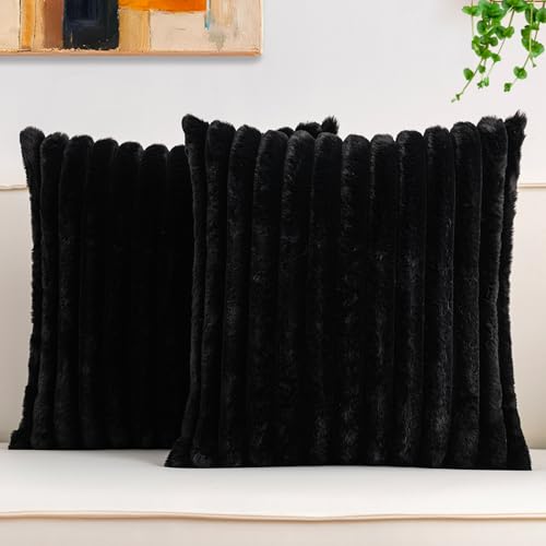 Pack of 2 Faux Fur Christmas Throw Pillow Covers 20x20 Inch (Black / 20" x 20" (Pack of 2))