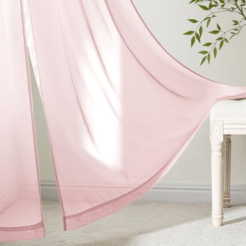Blush Pink Sheer Curtains 90 Inches Long 4 Panels 42 x 90 Inches (42"W x 90"L (Pack of 4) / Blush Pink)