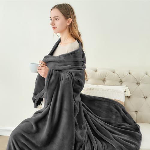 Fleece Blanket Soft Plush Throw for Couch Charcoal Grey 50"x70" (Charcoal Grey / Throw XL(50"x70"))