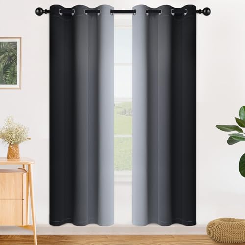 Ombre Black to Grey White Curtains for Living Room 42Wx72L (42"W x 72"L (Pack of 2) / Black)