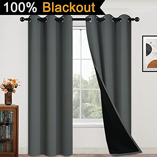 Dark Grey 100% Blackout Curtains 84 Inches Long 42" Wide 2 Panels (42"W x 84"L (Pack of 2) / Dark Grey)