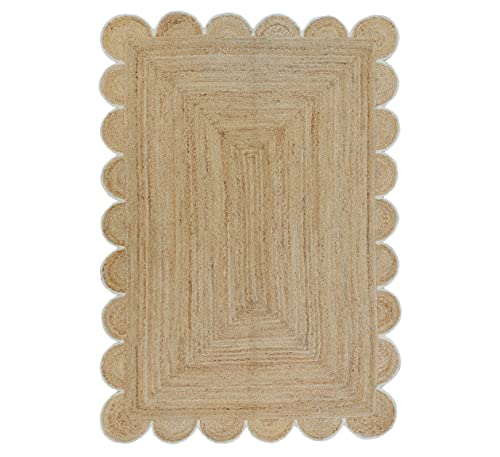 Scalloped Natural Jute Area Rug (5'x7' (Rectangular) / Off White)