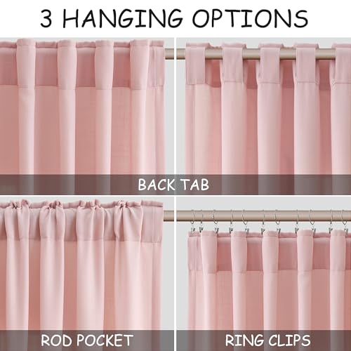 Pink Linen Curtains 90 Inch Long 2 Panels Set for Baby Girl Bedroom Pink Soft Linen Textured Window Drapes Semi Sheer Light Filtering Rod Pocket Back Tab Farmhouse Curtain 52x90 (52"W x 90"L (Pack of 2) / Pink)