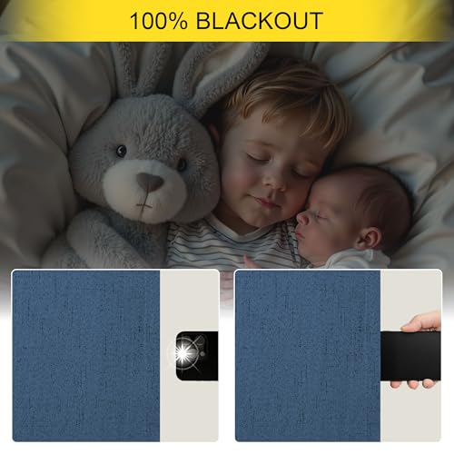 Navy Blue Black Out Curtains 63 Inch Long 2 Panel Burg Linen Textured Thermal Insulated Total Blackout Window Shades Soundproof Dark Out Curtain for Living Room Kids Children Boy Bedroom 63 Length (Navy Blue / 52"W x 63"L (Pack of 2))