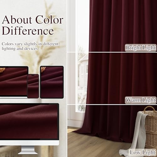 100% Blackout Curtains 96 Inch Length 2 Panels Set for Living Room Bedroom Back Tab Thermal Insulated Black Out Linen Drapes Room Darkening Window Curtains 96 Inches Long (Burgundy / 52"W x 96"L (Pack of 2))