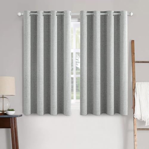 100% Blackout Linen Curtains for Bedroom 52x54 Inches Glacier Gray (Glacier Gray / 52"W x 54"L (Pack of 2))