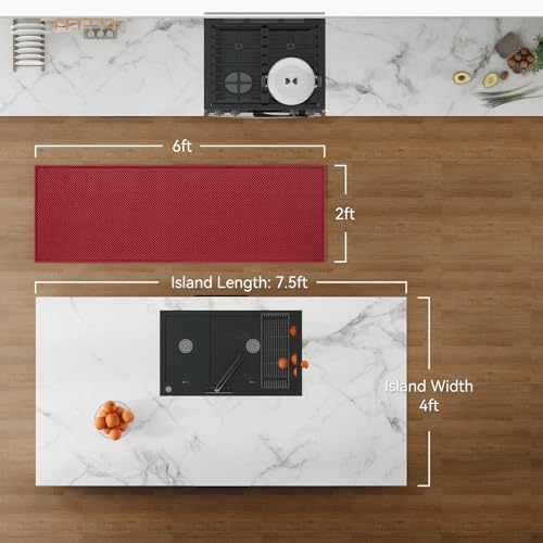 Kitchen Runner Rug Mat Non Slip Hallway Runner Washable Red 2x6 ft (Red / 2' x 6')