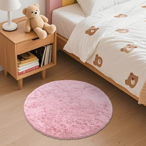 Pink Round Rugs for Bedroom (2 Ft Round / Pink)