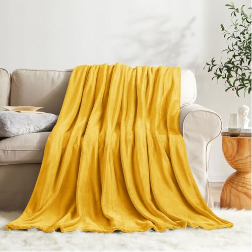 Fleece Blanket Twin Size Honey Yellow Lightweight Super Soft Cozy Fuzzy Bed Blankets Microfiber Factory Shop (Honey Yellow / Twin(60"x80"))