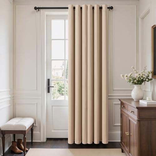 Closet Curtain for Open Closet Without Door Grommet Top 34x80 Inches (Beige / 34"W x 80"L (Pack of 2))
