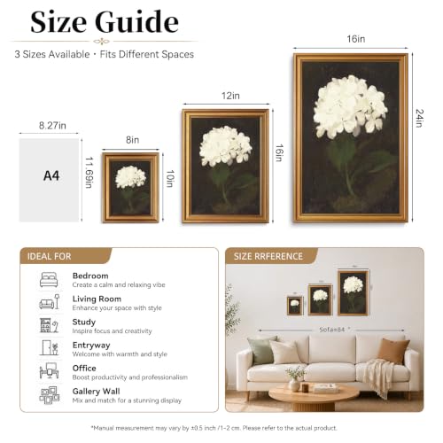 White Hydrangea Vintage Gold Framed Wall Art 12x16 inch (28-White hydrangea / 12x16)