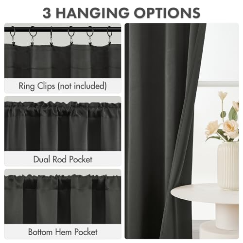 Dark Grey Blackout Curtains 63 Inch Length for Bedroom 4 Panels (Dark Grey / 40"W x 63"L (Pack of 4))