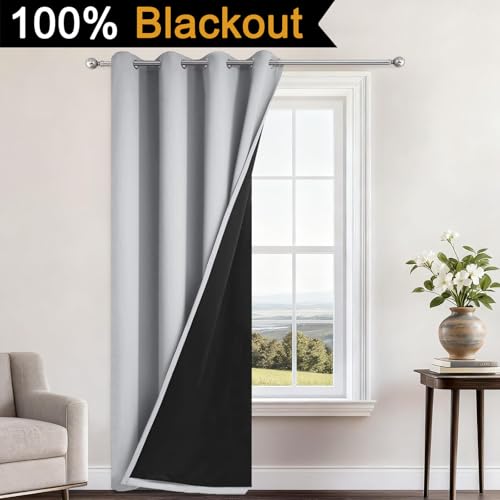 Light Grey 100% Blackout Curtains 96 Inches Long 52" Wide 1 Panel (52"W x 96"L (Pack of 1) / Light Grey)