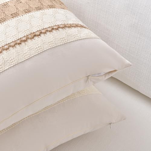 Set of 1 Boho Neutral Lumbar Decorative Throw Pillow Cover 12x20 Inch for Couch Bed Sofa Chair (20" x 12" (Pack of 1) / Neutral)