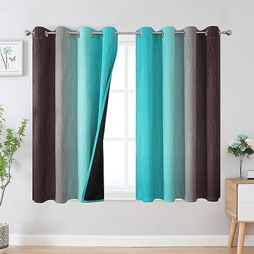 Brown and Teal Ombre Blackout Curtains for Bedroom 54 Inch (Teal and Brown / 52"W x 54"L (Pack of 2))