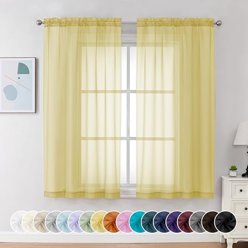 Sheer Curtains 63 Inch Length 2 Panels (Yellow / 42"W x 63"L (Pack of 2))