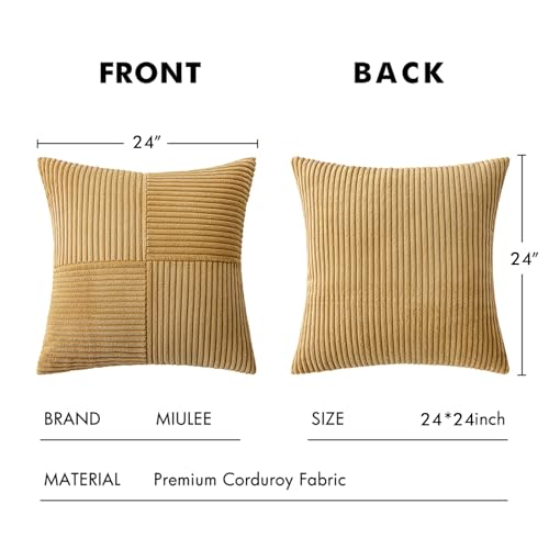 Khaki Decorative Euro Sham Pillow Covers 24x24 Inch for Bed Couch Sofa Pack of 2 Boho Farmhouse Throw Pillows Soft Cross Corduroy Patchwork Textured Cushion Cases (24" x 24" (Pack of 2) / Khaki)