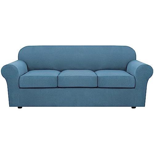 4 Piece Stretch Sofa Covers for 3 Cushion Couch Covers for Living Room Furniture Slipcovers (Large / Dusty Blue)