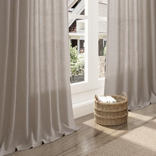 102 Inch Long Curtains for Living Room Stone Beige Linen Light Filtering Semi Sheer Curtain Back Tab Simple Modern Floor to Ceiling Farmhouse Drapes for Bedroom Office 52x102 (52"W x 102"L (Pack of 2) / Stone Beige)