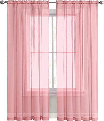 Sheer Voile Window Treatment Rod Pocket Curtain Panels for Kitchen Bedroom Living Room Drapes Sunlight Filtering Privacy Semi Home Decor Assorted Colors Sizes (Blush / 52"W x 63"L (Pack of 2))
