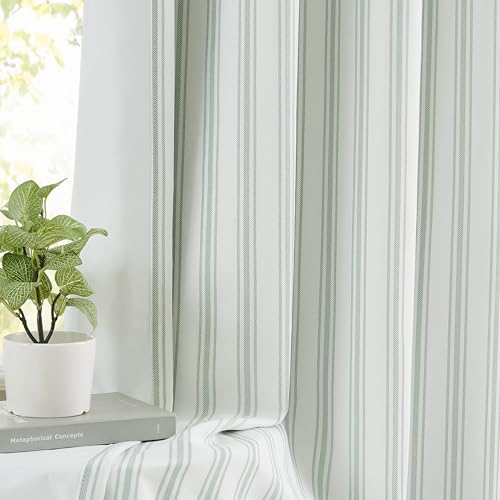 72 Inch Green White Striped Full Blackout Curtain Panels (55"W x 72"L (Pack of 2) / Green/White)