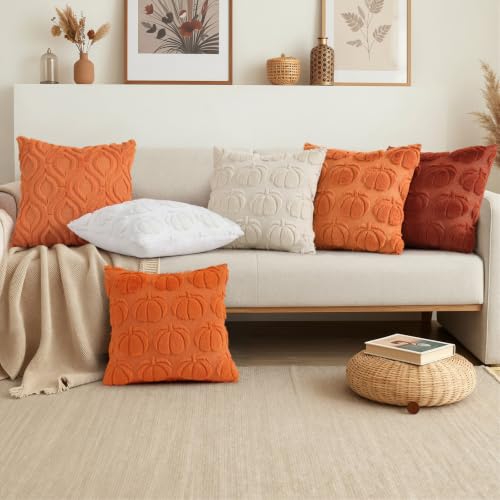 Fall Beige Pumpkin Faux Fur Throw Pillow Covers 18x18 Set of 2 (Beige / 18" x 18" (Pack of 2))