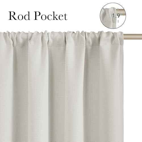 Natural Faux Linen Room Darkening Rod Pocket Curtains 63 inch Length (Linen Natural White / 42"W x 63"L (Pack of 2))