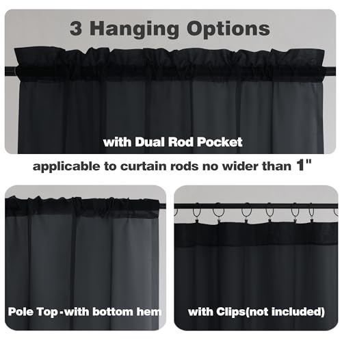 Black Sheer Tier Curtains 24 Inch Length (Black / 42"W x 24"L (Pack of 2))