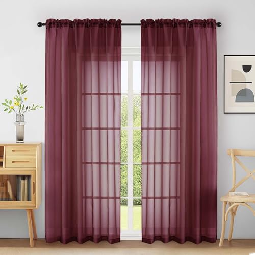 Extra Wide Sheer Curtains 90 Inches Long 2 Panels (59"W x 90"L (Pack of 2) / Burgundy)