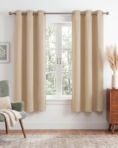 Beige Room Darkening Curtains 63 Inches Long 2 Panels (Biscotti Beige / 40"W x 63"L (Pack of 2))