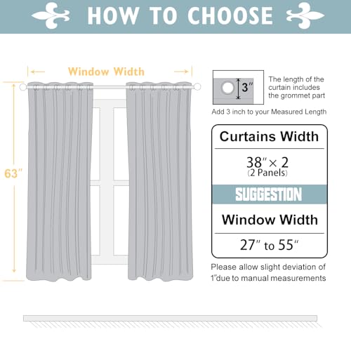 100% Blackout Curtains for Bedroom 63 Inches Long 2 Panels Set (38"W x 63"L (Pack of 2) / Light Beige)