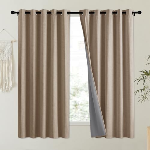 Burlap Vintage Open Linen Weave Flax Thermal Curtains (62"W x 63"L (Pack of 2) / Burlap)