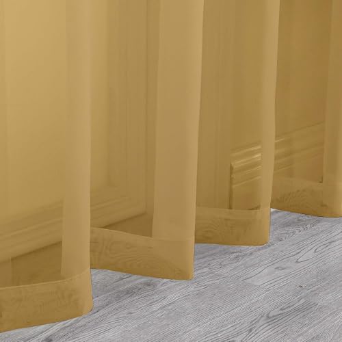 Extra Long Gold Sheer Curtains 108 Inches Long 2 Panels (Gold / 59"W x 108"L (Pack of 2))