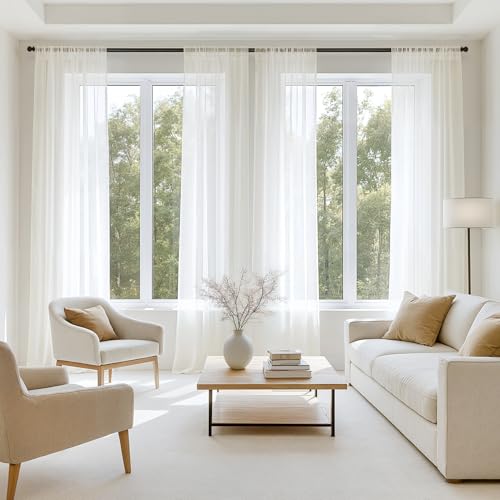 Ivory Sheer Curtains 108 Inches Long 4 Panels 54 x 108 Inches (54"W x 108"L (Pack of 4) / Ivory)