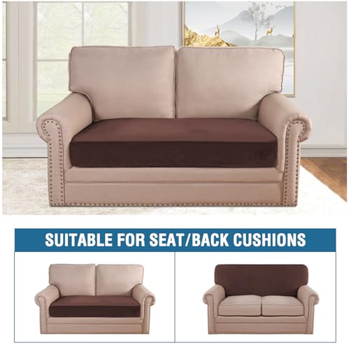 Velvet Stretch Individual Couch Cushion Cover Plush Slipcover for Loveseat Sofa Furniture Protector Seat Cover (Brown / 1 Cushion Loveseat)