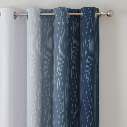 Navy Blue and Greyish White Blackout Curtains for Living Room 90 Inch Long (Navy Blue and Greyish White / 52"W x 90"L (Pack of 2))