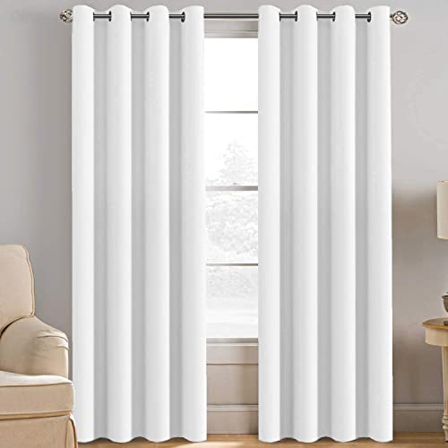 Pure White Curtain for Living Room Thermal Insulated Window Treatment Curtain Extra Long 108 inch Length Energy Saving Solid Grommet Top Room Darkening Drape (52"W x 108"L (Pack of 1) / Pure White)