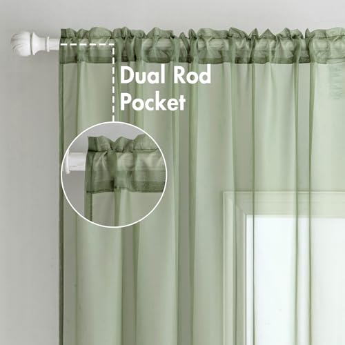 Sage Green Sheer Curtains 54 X 63 Inches (Sage Green / 54"W x 63"L (Pack of 2))