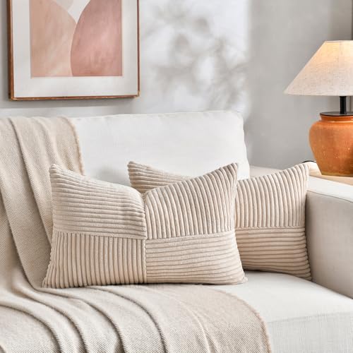 2 Packs Tan Lumbar Decorative Throw Pillow Covers 16x28 Inch for Living Room Couch Bed Sofa (Tan / 28" x 16" (Pack of 2))