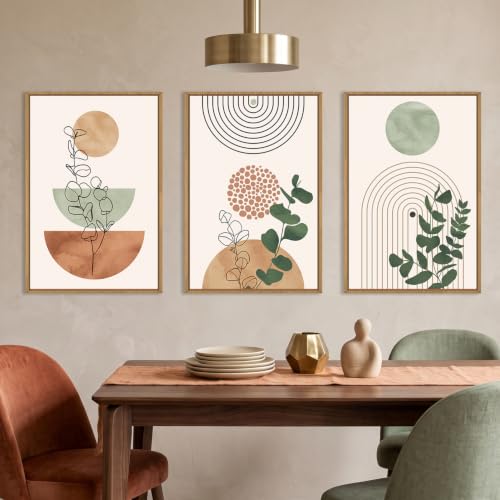 Boho Abstract Terracotta Green Framed Canvas Wall Art Set (Boho Terracotta Wall Art / 16"L x 24"W)