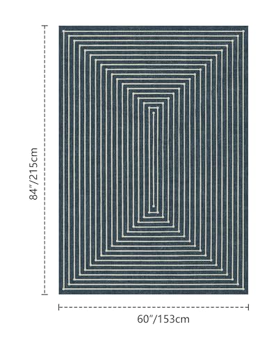 Washable 5x7 Area Rugs for Living Room Modern Abstract Rug (Prussian Blue / 5' x 7' (Rectangular))